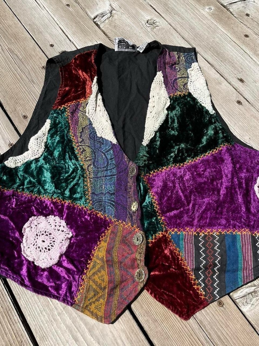 Speed Limit Mph vintage multi velvet/crochet patchwork vintage vest